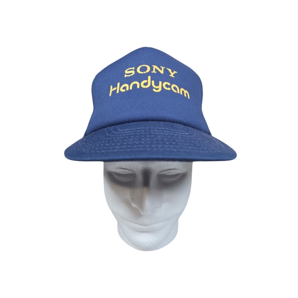 Vintage Sony Handycam Trucker Hat 80s 90s Snapback Mesh Made Taiwan Blue